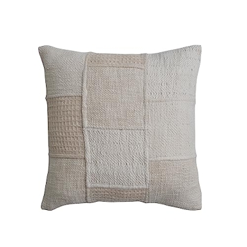 Bloomingville 18 Inch Cream Cotton Patchwork Pillow