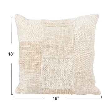 Bloomingville 18 Inch Cream Cotton Patchwork Pillow