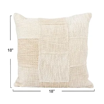 Bloomingville 18 Inch Cream Cotton Patchwork Pillow
