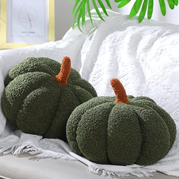 Queekay 2 Pcs Thanksgiving Pumpkin Pillow Set - 11 x 9.5 Inch Halloween & Fall Decor