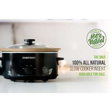 Chefman 5 Qt. Slow Cooker, All-Natural, Glaze & Chemical-Free Pot , Stovetop or Oven Cooking, Dishwasher Safe Crock; Naturally Nonstick & Paleo-Friendly, Low-Lead Stoneware, Bonus Recipes Included