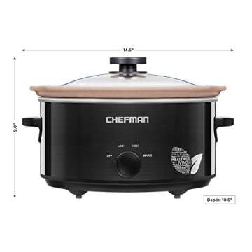 Chefman 5 Qt. Slow Cooker, All-Natural, Glaze & Chemical-Free Pot , Stovetop or Oven Cooking, Dishwasher Safe Crock; Naturally Nonstick & Paleo-Friendly, Low-Lead Stoneware, Bonus Recipes Included