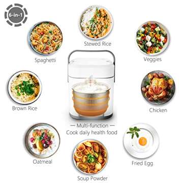 TLOG Mini Rice Cooker 2.5 Cups Uncooked, Healthy Ceramic Coating Portable Cooker, 1.2L Travel Small for 1-3 People, Personal maker, Food Steamer, 12 Hours delay timer, Multi-cooker Grains, Oats