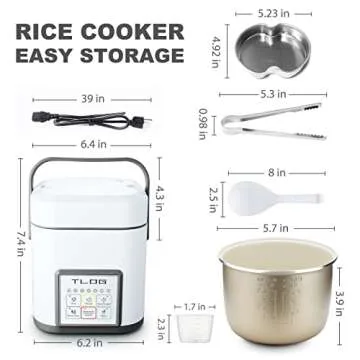 TLOG Mini Rice Cooker 2.5 Cups Uncooked, Healthy Ceramic Coating Portable Cooker, 1.2L Travel Small for 1-3 People, Personal maker, Food Steamer, 12 Hours delay timer, Multi-cooker Grains, Oats