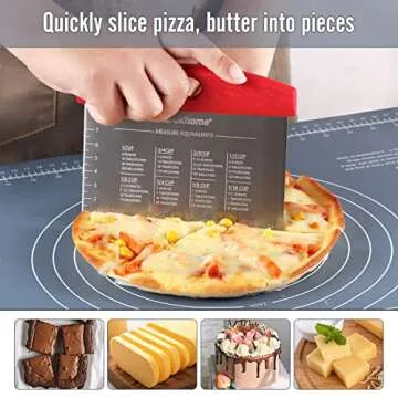 Ourokhome Dough Pastry Bench Cutter Scraper, Stainless Steel Pizza Cutter for Kitchen Baking, Dishwasher Safe, Anti-Wear Laser-Engraved Measuring Scale and Conversion Chart, 2 Pack, Black and Red