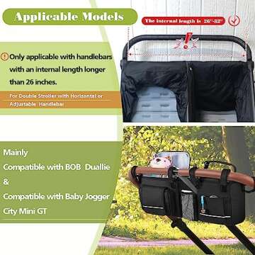 HODRANT Double Stroller Organizer Compatible with BOB Duallie & Compatible with Baby Jogger City Min...