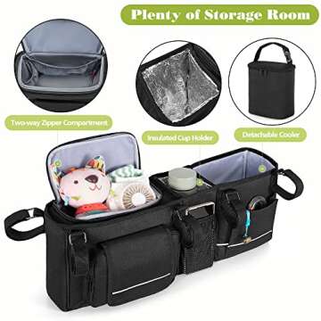 HODRANT Double Stroller Organizer Compatible with BOB Duallie & Compatible with Baby Jogger City Mini GT2 Stroller, Double Stroller Parent Console with Detachable Cooler & Cup Holder, Patent Pending