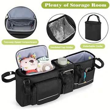 HODRANT Double Stroller Organizer Compatible with BOB Duallie & Compatible with Baby Jogger City Mini GT2 Stroller, Double Stroller Parent Console with Detachable Cooler & Cup Holder, Patent Pending