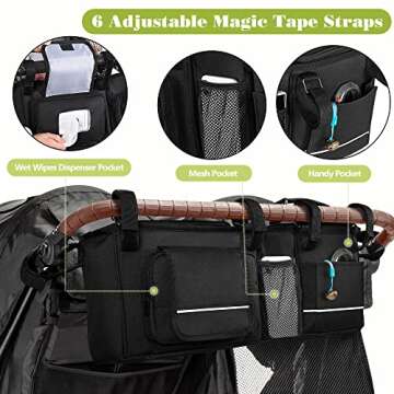 HODRANT Double Stroller Organizer Compatible with BOB Duallie & Compatible with Baby Jogger City Mini GT2 Stroller, Double Stroller Parent Console with Detachable Cooler & Cup Holder, Patent Pending