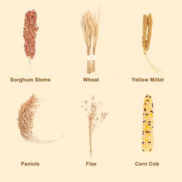 LUVCOSY Hamster Organic Sprays Set = Wheat + Flax + Yellow Millet + Panicle Millet + Corn Cob + White/Red Sorghum Stems, Pet Habitat Bedding Decor Accessories for Hamsters