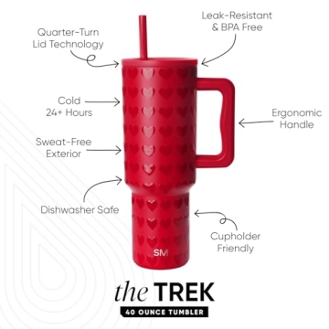 Simple Modern Valentines Day 40 oz Tumbler with Handle and Straw Lid | Gift Insulated Reusable Stainless Steel Water Bottle Travel Mug Cupholder Use | Gifts for Women | Trek Collection | Red Hearts