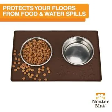 Neater Pet Brands Waterproof Silicone Pet Mat for Food and Water, 19” x 12”, Brown