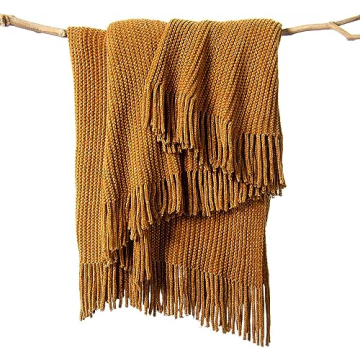lifein Fall Throw Blanket for Couch-Soft Boho Bed Throw Blankets,Cozy Brown Knitted Chenille Throw,S...