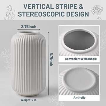 Ceramic Vase, White Flower Vase for Home Decor,Minimalism Style Modern Dried Flower Vase,Boho Home Decor for Centerpiece Fireplace Wedding Dinner Table Party Living Room Bedroom Kitchen Office