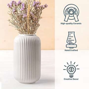 Ceramic Vase, White Flower Vase for Home Decor,Minimalism Style Modern Dried Flower Vase,Boho Home Decor for Centerpiece Fireplace Wedding Dinner Table Party Living Room Bedroom Kitchen Office