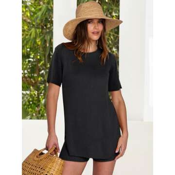 ANRABESS Women Summer 2 Piece Outfits Knit Short Sets - Casual Sweater & Shorts