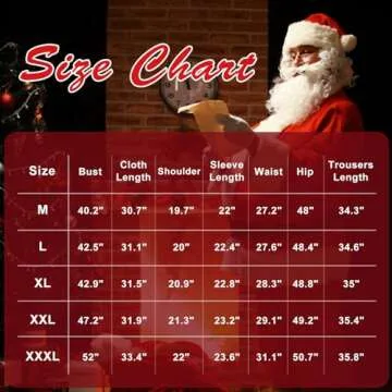 Mukum 11PCS Santa Claus Costume for Men Set, Professional Santa Costume Adult Men Santa Suit Outfit for Christmas with Santa Wig Hat Gloves Bell Red Plush Bag-XL