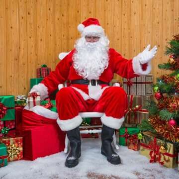 Mukum 11PCS Santa Claus Costume for Men Set, Professional Santa Costume Adult Men Santa Suit Outfit for Christmas with Santa Wig Hat Gloves Bell Red Plush Bag-XL