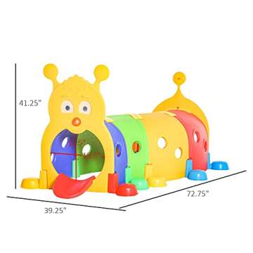 Qaba Caterpillar Tunnel for Kids, Outdoor Indoor Climb and Crawl Through, Play Equipment for Toddler 3-6, 4 Sections, for Daycare, Preschool, Playground, Multicolor