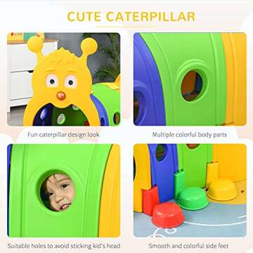 Qaba Caterpillar Tunnel for Kids, Outdoor Indoor Climb and Crawl Through, Play Equipment for Toddler 3-6, 4 Sections, for Daycare, Preschool, Playground, Multicolor