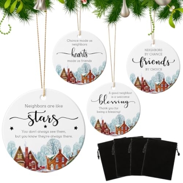 Wonderjune 4 Pcs Neighbor Gifts Ceramic Ornaments for Christmas