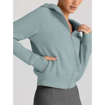 Trendy Queen Womens Zip Up Hoodies Jackets Cropped Sweatshirts Fleece Fall Outfits Casual Comfy Y2k Tops Winter Clothes 2025 GreyGreen M