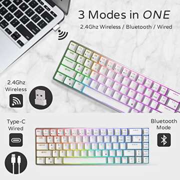 RK ROYAL KLUDGE Wireless 60% Mechanical Keyboard PBT keycaps, Bluetooth Mechanical Keyboard with CNC frame, Compact Gaming Keyboard with Software - 68 Keys Hot Swappable Gateron Brown Switch, RK68 pro