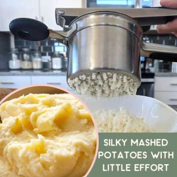Premium Potato Ricer for Mashed Potatoes, Gnocchi, Spaetzle, Cauliflower, Hashbrowns, Baby Food | Potato Ricer Stainless Steel - Ricer Kitchen Tool - Vegetable Ricer