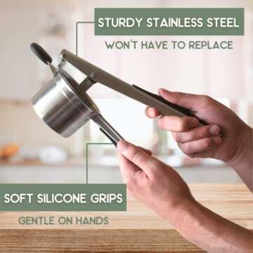 Premium Potato Ricer for Mashed Potatoes, Gnocchi, Spaetzle, Cauliflower, Hashbrowns, Baby Food | Potato Ricer Stainless Steel - Ricer Kitchen Tool - Vegetable Ricer