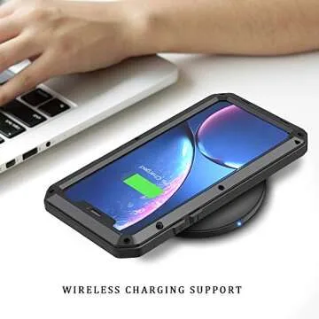 Lanhiem iPhone XR Metal Case, Heavy Duty Shockproof Case with Built-in Glass Screen Protector, Rugged Full Body Protective Cover, Black