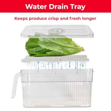 Four Pack Fridge Organizer Bins - Set of Four Stackable Refrigerator Fruit Storage Containers with Lids and Handles. Clear Plastic Kitchen Food, Fruits, Vegetables, Produce Organization Containers