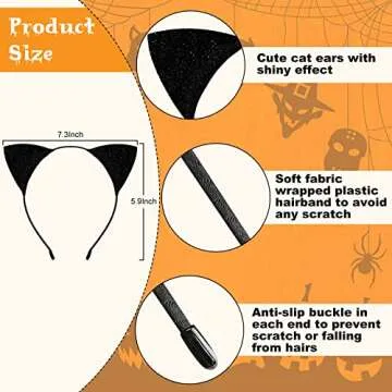 Cat Ears Headband for Women Girls, Halloween Cosplay Cat Costume Hair Accessories for Adult Kids Black