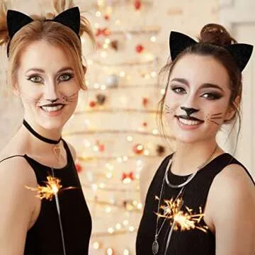 Cat Ears Headband for Women Girls, Halloween Cosplay Cat Costume Hair Accessories for Adult Kids Black