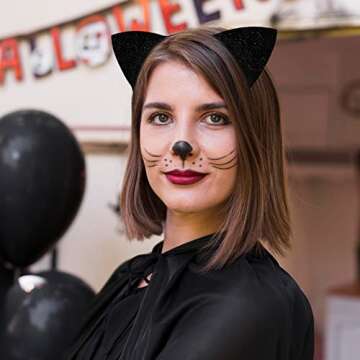 Cat Ears Headband for Women Girls, Halloween Cosplay Cat Costume Hair Accessories for Adult Kids Black