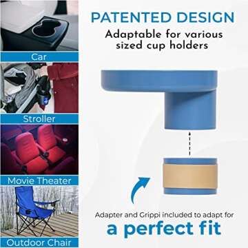 My Travel Tray Round, USA Made. Easily Convert Your existing Cup Holder to a Tray and Cup Holder for use in a Car Seat, Booster, Stroller, Golf Cart and Anywhere You Have a Cup Holder! Sky Blue