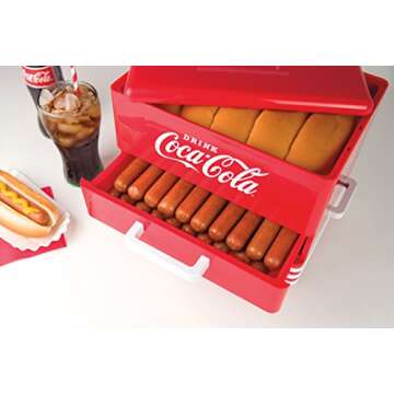 Nostalgia Extra Large Diner-Style Coca-Cola Hot Dog Steamer and Bun Warmer, 24 Hot Dog and 12 Bun Capacity, Steam Bratwursts, Sausages, Vegetables, Fish, Dumplings, Red
