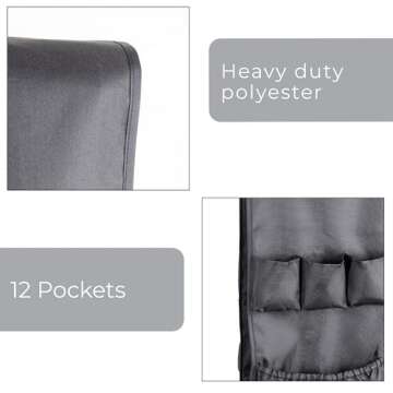 Smart Design Mini Fridge Organizer with 12 Pockets - Durable Polyester Material - Stores Pantry Items, Cutlery, Utensils, Bottles, Plates, & More - Home and Dorm Organization - 53.5 x 12 Inch - Black