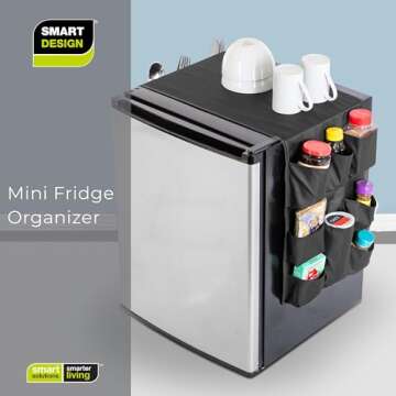 Smart Design Mini Fridge Organizer with 12 Pockets - Durable Polyester Material - Stores Pantry Items, Cutlery, Utensils, Bottles, Plates, & More - Home and Dorm Organization - 53.5 x 12 Inch - Black