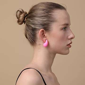 Apsvo Hot Pink Hypoallergenic Chunky Gold Earrings