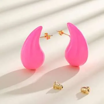 Apsvo Hot Pink Hypoallergenic Chunky Gold Earrings
