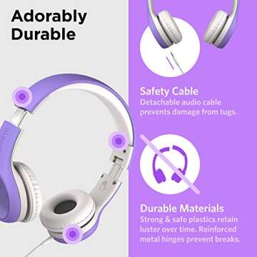 LilGadgets Connect+ Style On-Ear Kids Headphones with Microphone - SharePort Technology, SoftTouch Padding, Detachable Cable, Noise Reduction, Durable & Adjustable - Purple