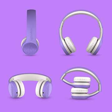LilGadgets Connect+ Style On-Ear Kids Headphones with Microphone - SharePort Technology, SoftTouch Padding, Detachable Cable, Noise Reduction, Durable & Adjustable - Purple