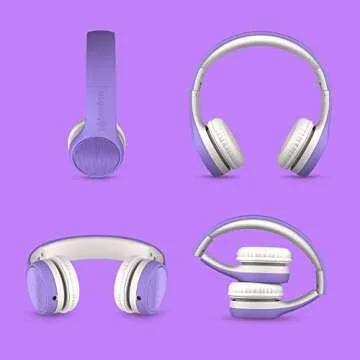 LilGadgets Connect+ Style On-Ear Kids Headphones with Microphone - SharePort Technology, SoftTouch Padding, Detachable Cable, Noise Reduction, Durable & Adjustable - Purple