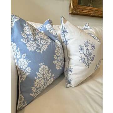 Stylish Jillien Harbor Grandmillennial Blue & White Pillow Cover