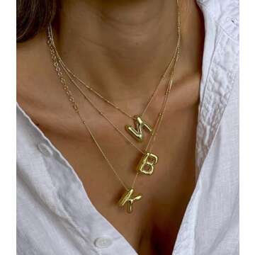 DIOWUS Bubble Letter Necklace For Women,Dainty Balloon Initial Necklaces 18k Gold Plated Chain Pendant Alphabet Necklaces For Girlfriend Charm Simple Gift Jewelry (L)