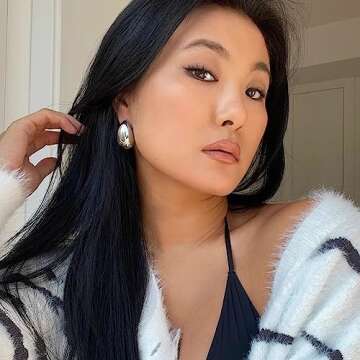 Teardrop Earrings Dupes for Women, Chunky Gold Hoop Earrings Lightweight Waterdrop Hollow Open Hoops...