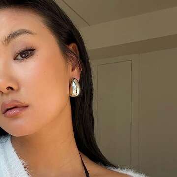 Teardrop Earrings Dupes for Women, Chunky Gold Hoop Earrings Lightweight Waterdrop Hollow Open Hoops Silver Gold Trending Oversized Statement Style Earring Hypoallergenic Gold Plated Earrings Fashion Jewelry for Women (Normal Silver)