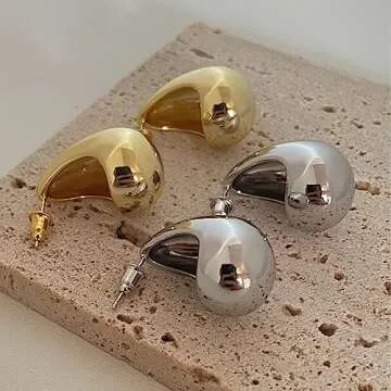 Teardrop Earrings Dupes for Women, Chunky Gold Hoop Earrings Lightweight Waterdrop Hollow Open Hoops Silver Gold Trending Oversized Statement Style Earring Hypoallergenic Gold Plated Earrings Fashion Jewelry for Women (Normal Silver)