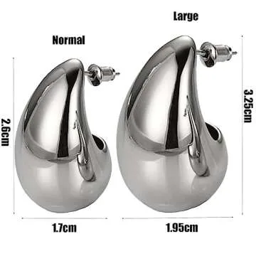 Teardrop Earrings Dupes for Women, Chunky Gold Hoop Earrings Lightweight Waterdrop Hollow Open Hoops Silver Gold Trending Oversized Statement Style Earring Hypoallergenic Gold Plated Earrings Fashion Jewelry for Women (Normal Silver)