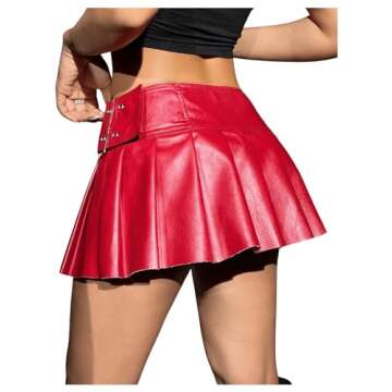 Floerns Women's Metallic Mini Skirt - Buckle Detail, Zipper, A-Line, Short Pleated Skirt